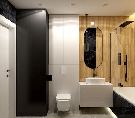Kontrastowa nowoczesna łazienka z wanną