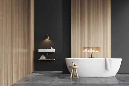 Drewno i beton połączone w minimalistycznej łazience
