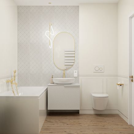 Biało-brązowa łazienka z delikatnymi dekorami Tubądzin Lumiere