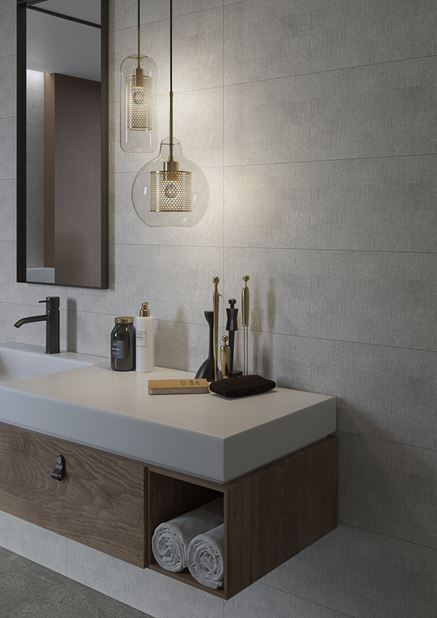 Szary beton i stylowe dodatki w nowoczesnej łazience