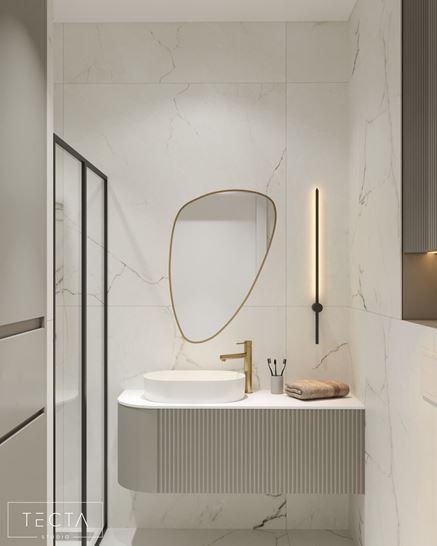 Minimalistyczna łazienka z biaym marmurem