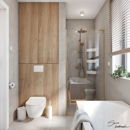 Strefa WC i prysznic wnękowy w szarej łazience
