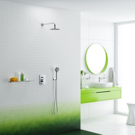 Biało-zielona łazienka z bateriami Excellent Oxalia