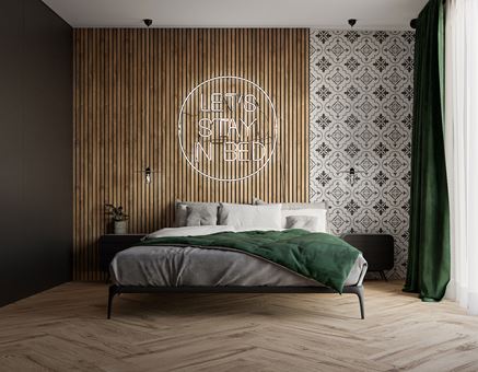 Nowoczesna sypialnia z płytkami patchwork