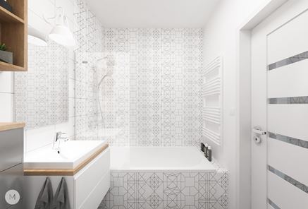 Jasna łazienka z geometrycznymi wzorami