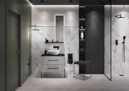 Marmurowa łazienka Cersanit Special Marble z czarnymi akcentami