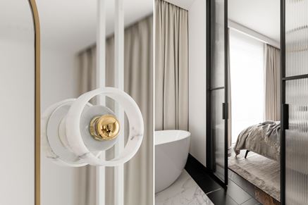 Detale łazienki przy sypialni master w projekcie Yacht Park