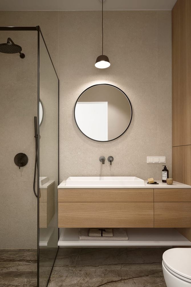 Łazienka w stonowanych kolorach.  Projekt Poco Design.jpg