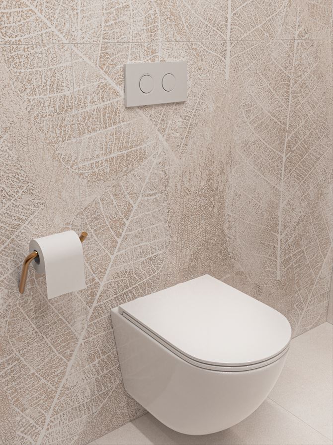 Łazienka z florystycznymi dekorami z podwieszaną miską WC