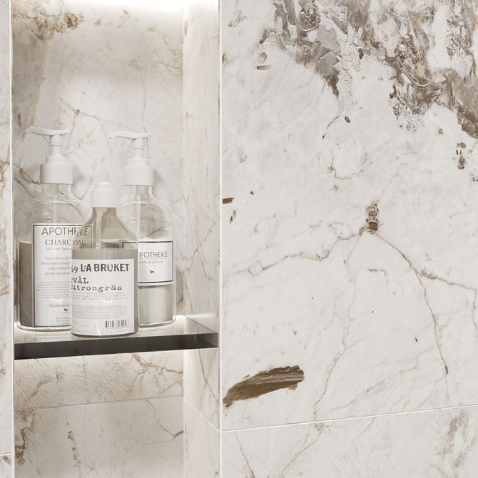 Detal płytek Tubądzin Patagonia Naturale w strefie prysznicowej