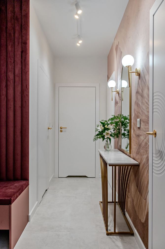 Aranżacja korytarza w bloku - konsola i tapicerowane siedzisko. Realizacja Deer Design_fot. Zagórny Studio (7).jpg