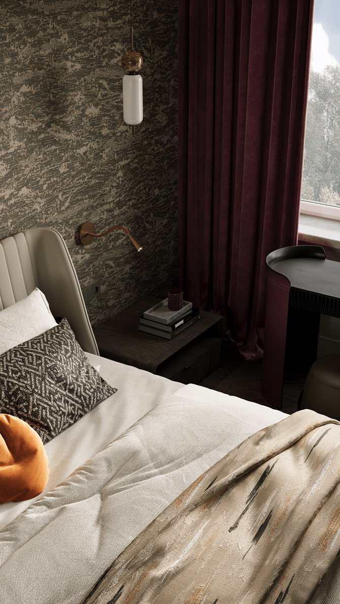 Detale aranżacji sypialni w apartamencie, projekt MODEKO Studio