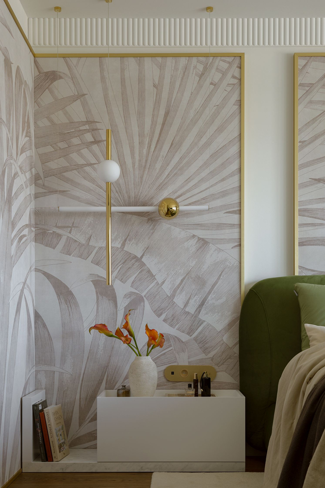 Detale sypialni z jasną tapetą, projekt Artewizjon.png