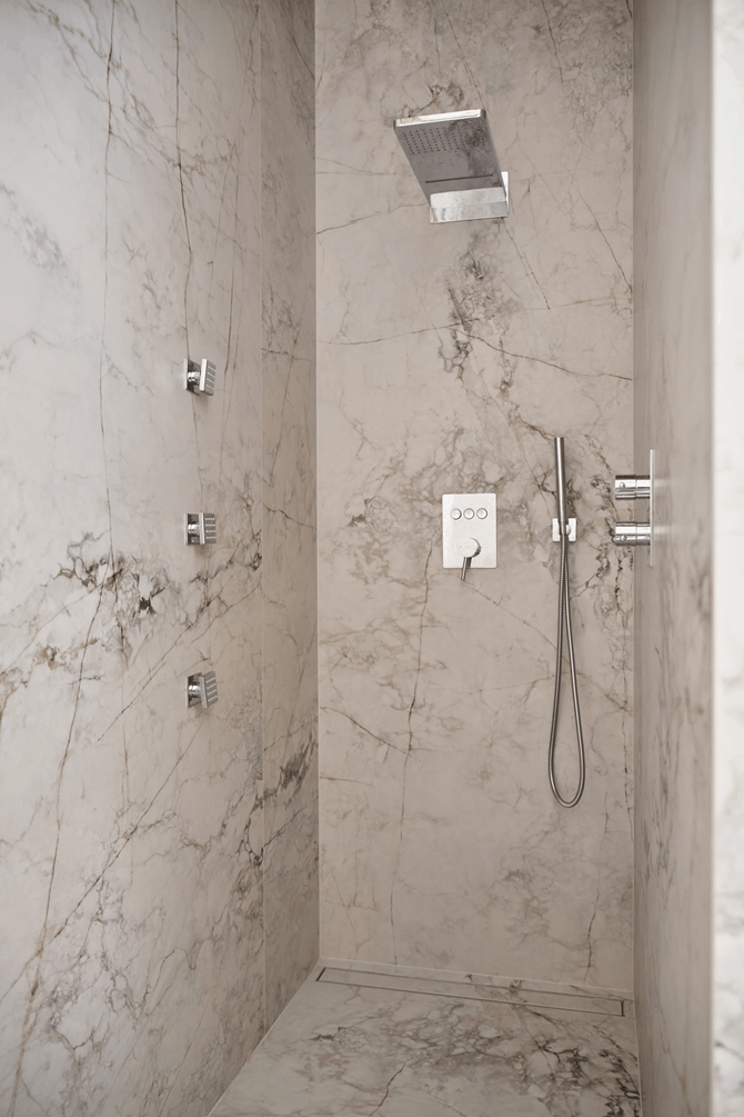 Dom agnieszki Dygant z wielkoformatowym gresem Tubądzin Balance stone