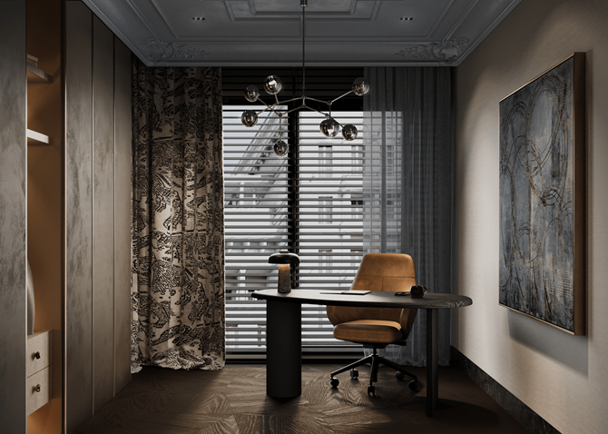 Gabinet z zamszowymi szafami, projekt MODEKO Studio
