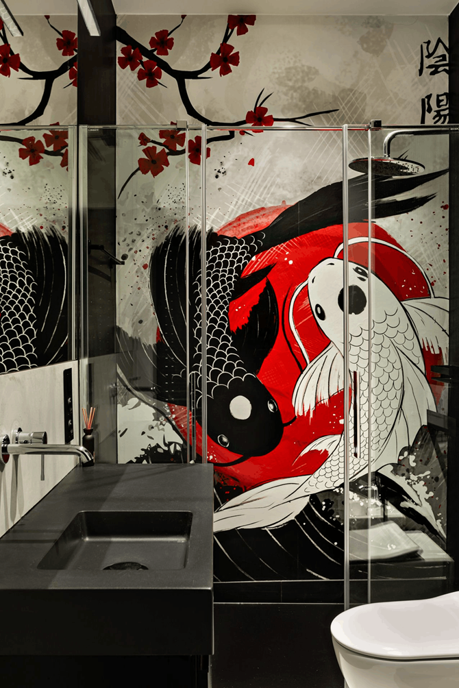 Lazienka z japońskimi motywami, projekt AVO Architects