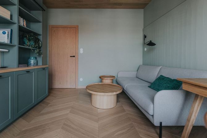 Zielony gabinet z biblioteczką, projekt TYMA PROJEKT