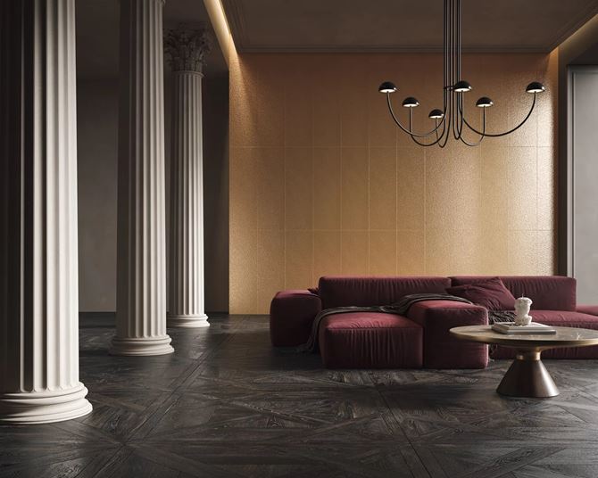 Salon glamour z miedzianą ścianą