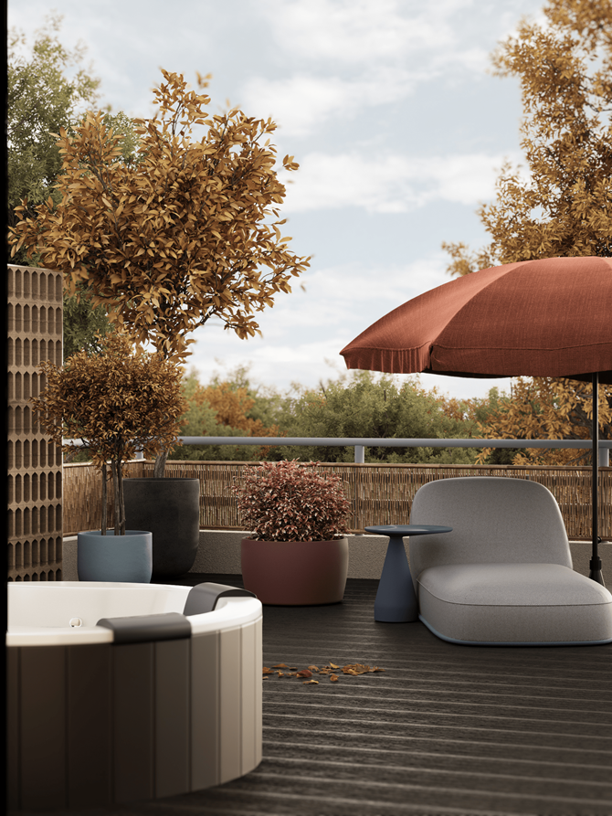 Strefa SPA na tarasie w apartamencie projektu MODEKO Studio