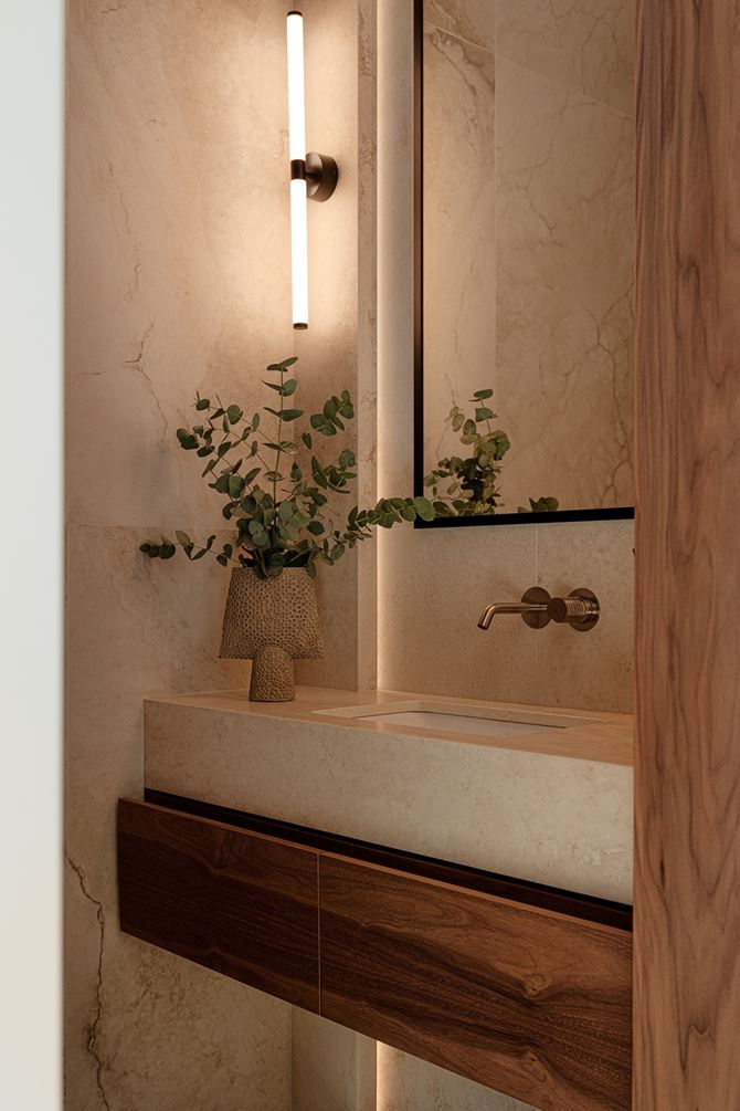 stylowa łązienka w beżach, projekt SAAN Architects.jpg