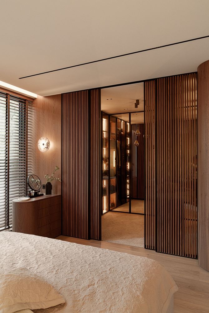 Sypialnia z garderobą, projekt SAAN Architects.jpg
