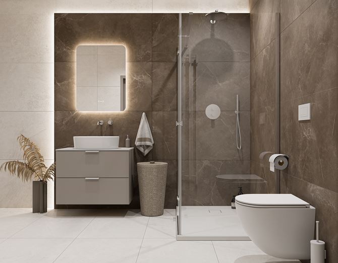 Szaro-brązowa łazienka w kamieniu