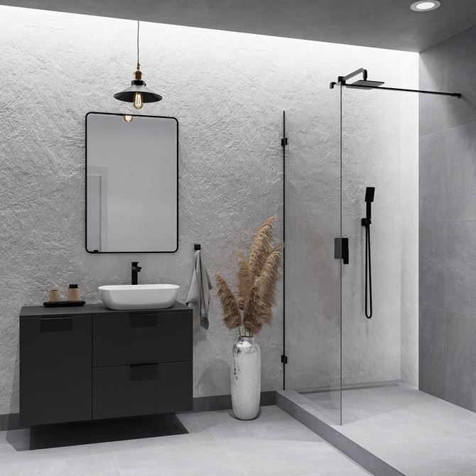 Biało-szara łazienka w betonowym wykończeniu Vijo Max