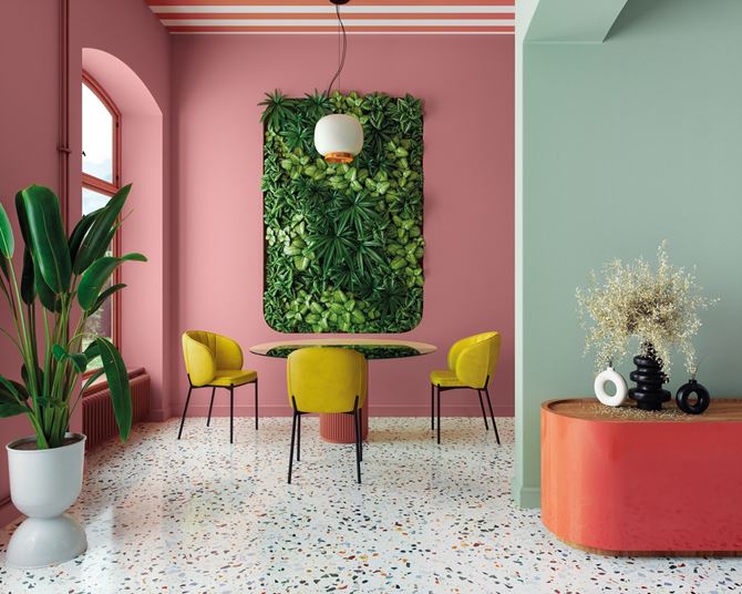 Kolorowa jadalnia ze scianami w kolorze Peace i Dolce Vita Beckers_Designer_Colour Fot. Beckers.jpg