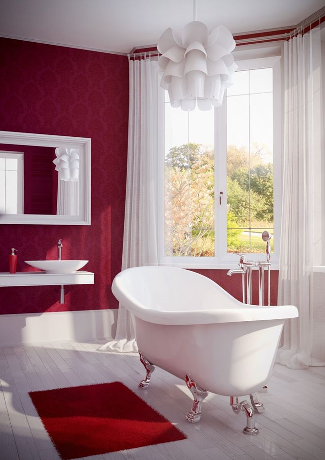 Biało-czerwona łazienka z akcentami retro Omnires Art Deco