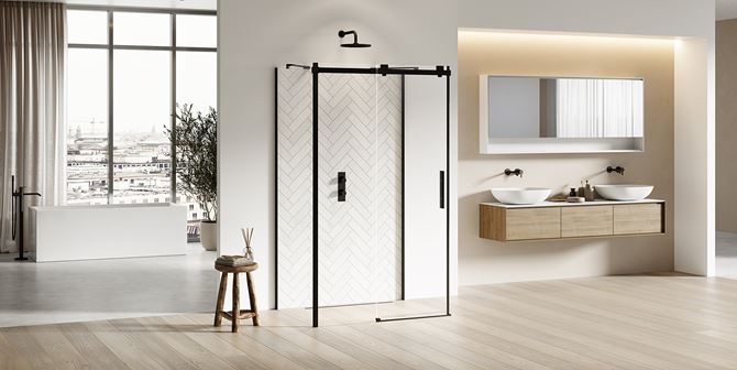 Minimalistyczna łazienka z kabiną New Trendy Softi Black