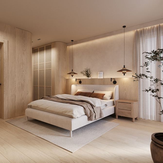 Jasna sypialnia w stylu japandi. Projekt wnętrza Mango Investments (1)-min.jpg