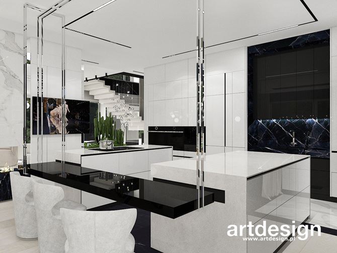 Kontrastowa kuchnia z wiszącym blatem