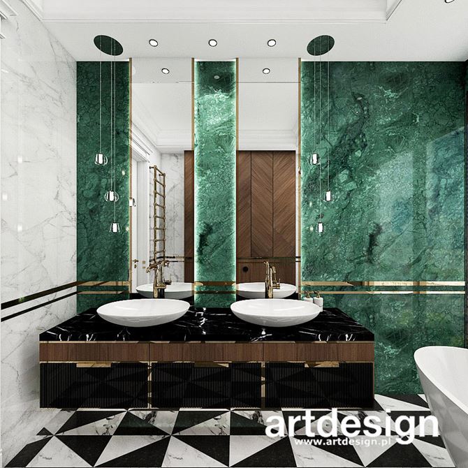 Elegancka łazienka z zielonym kamieniem