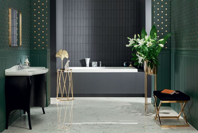 Ekskluzywna łazienka z ozdobną mozaiką Tubądzin Sophisticated