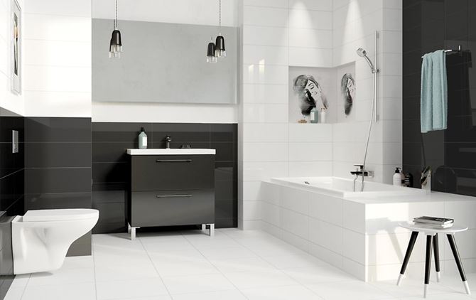 Elegancka czarno-biała łazienka