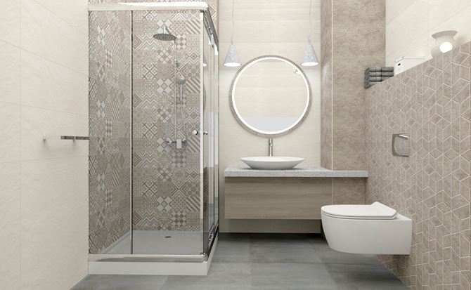 Stylowy patchwork w małej łazience - Tubądzin Igara