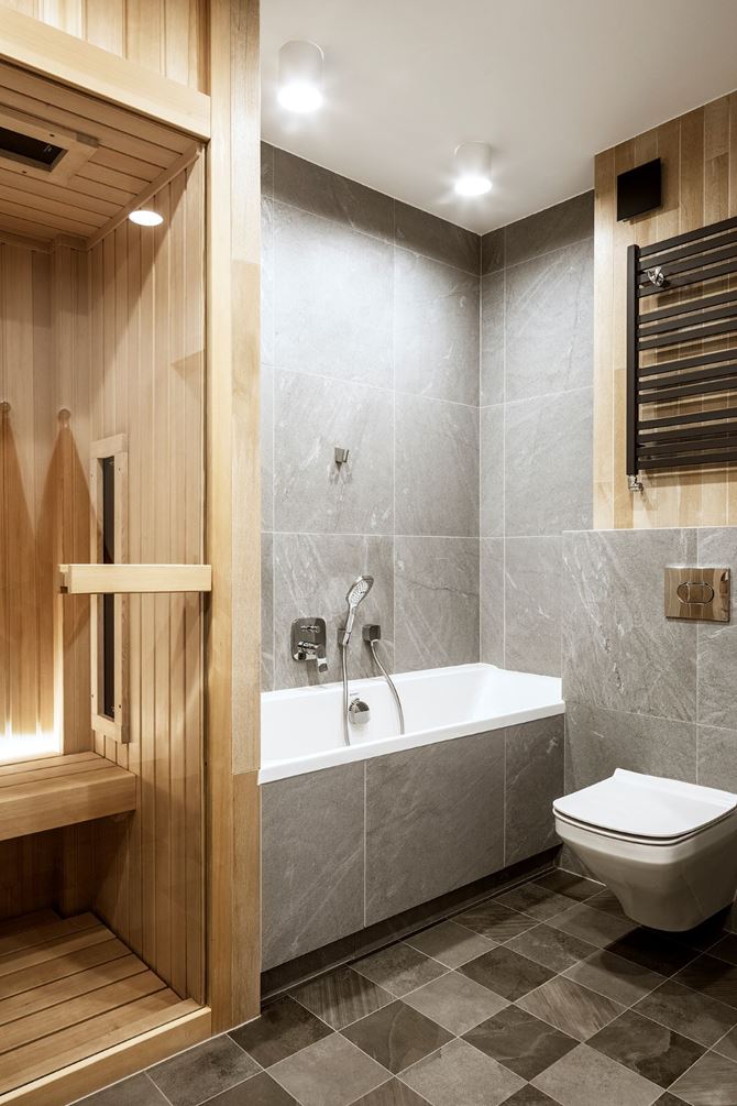 Projekt Malwiny Morelewskiej łazienka z sauną i wanną fot. Yassen Hristov