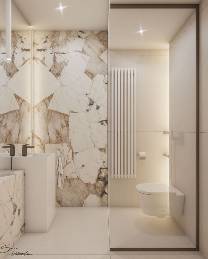 Jasna łazienka z wolnostojącą umywalką