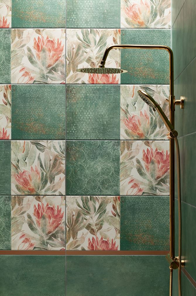Prysznic z florystycznymi dekorami Domino Margot green