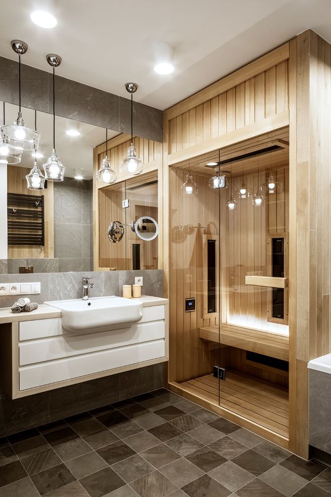 Projekt Malwiny Morelewskiej sauna w łazience fot. Yassen Hristov