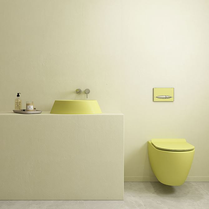 Łazienka w żółtą ceramiką z serii Bocchi Venezia
