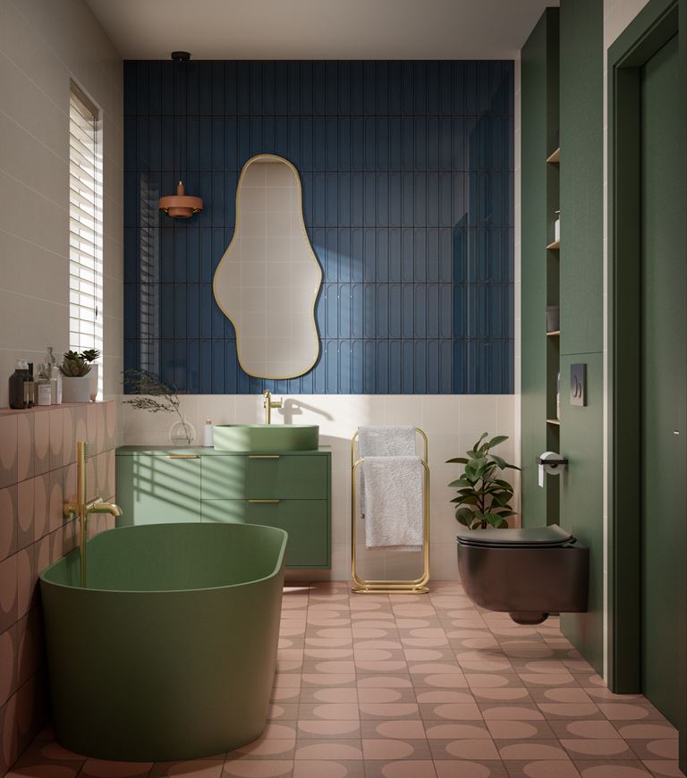 Kolorowa łazienka z zieloną ceramiką