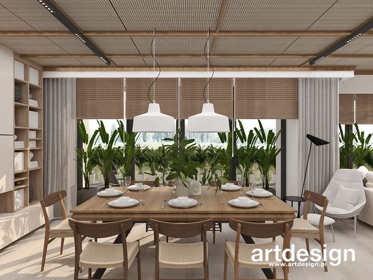 Jadalnia boho z mnóstwem zieleni
