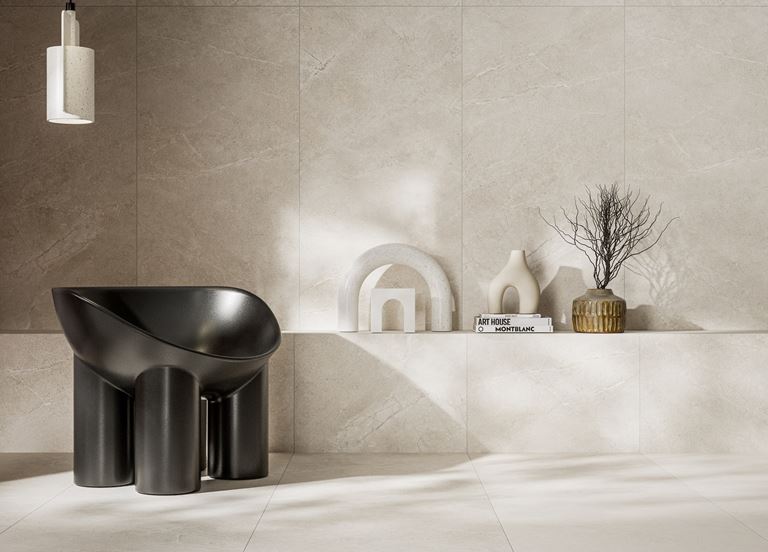 Jasny kamień w aranżacji salonu w nowoczesnej formie