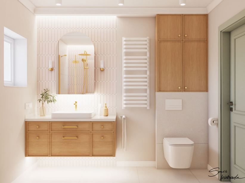 Ceglana ściana w nowoczesnej łazience