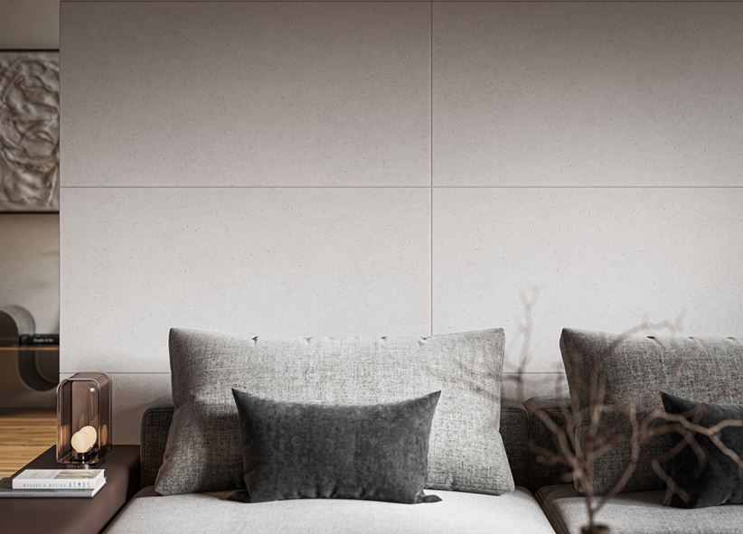 Detal prostokątnej płytki w wykończeniu ściany w salonie