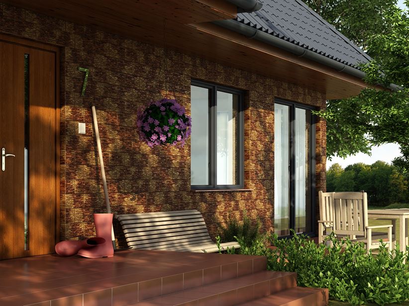 Brązowy klinkier na ścianie rustykalnego domu