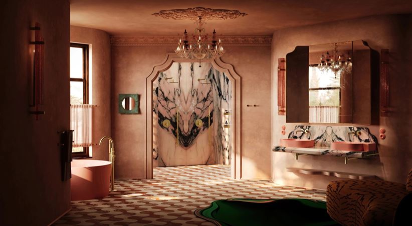 Terakotowa łazienka z kabiną walk-in