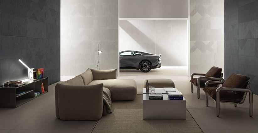Szary salon w stylu industrialnym w dekorach