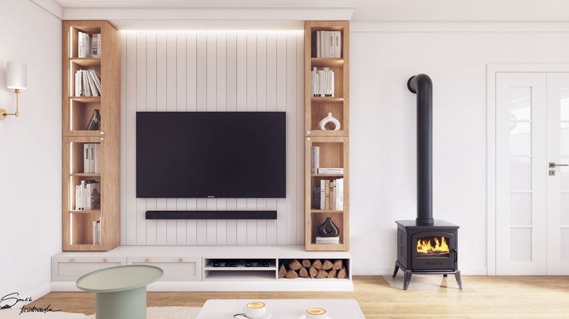 Elegancki salon z białymi panelami